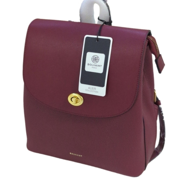 Bolvaint Geneviève Paris Backpack Purse Fine Leather Luxury Tote Bag Plum red - Picture 6 of 16